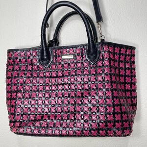 Rebecca Minkoff Pink Black Leather Whipstitch Perfection Tote Bag & Strap Preppy